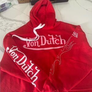 Von Dutch Vibrant Red Hoodie with White Accents
